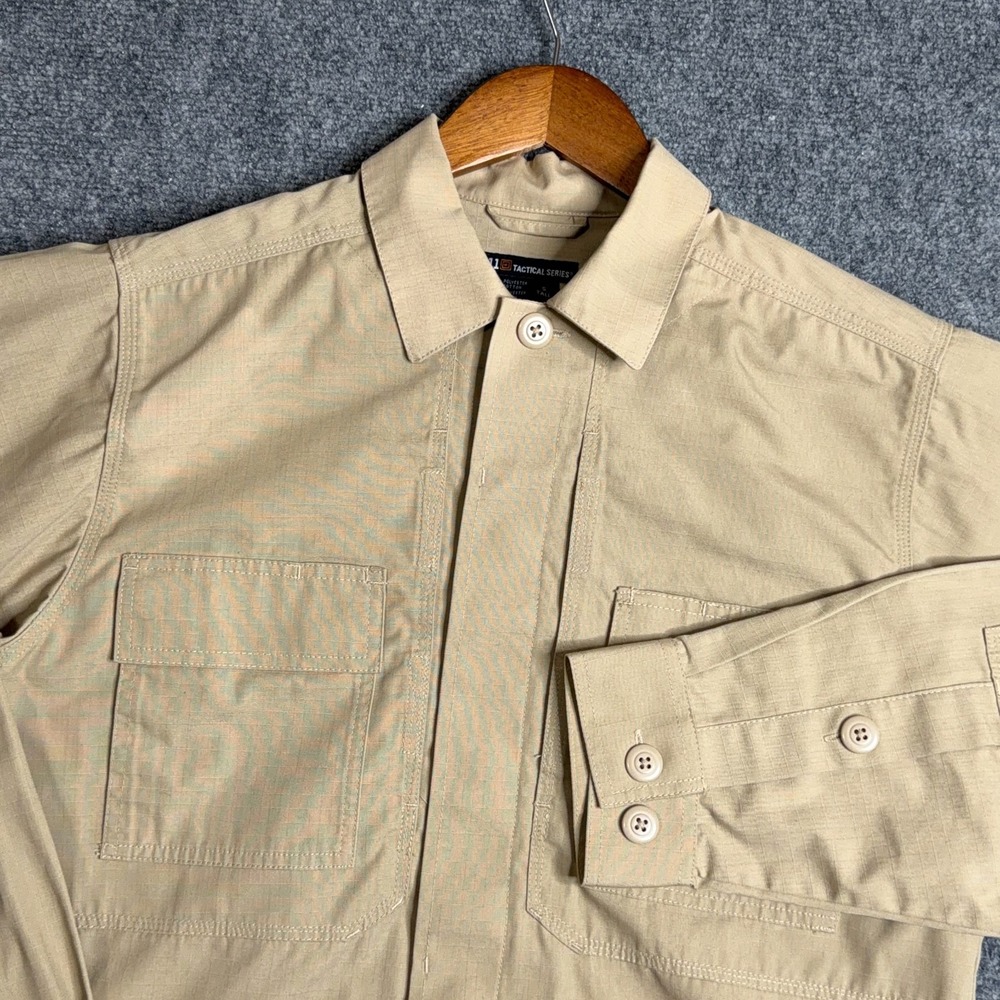 5.11 Tactical Series TDU Shirt Mens Small Tall Khaki Ripstop Long Sleeve Work